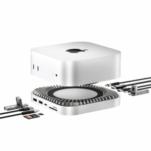 Station d'accueil Mac Mini M4 avec boîtier SSD NVMe/SATA et hub HDMI – Support en aluminium complet