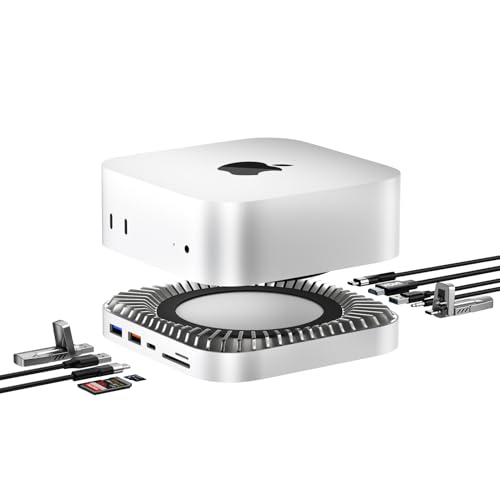 Station d'accueil Mac Mini M4 avec boîtier SSD NVMe/SATA et hub HDMI – Support en aluminium complet